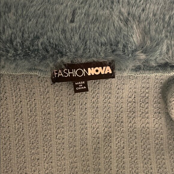 Fashion Nova Turquoise Fuzzy Trim Cropped Blazer, Large - Picture 3 of 5